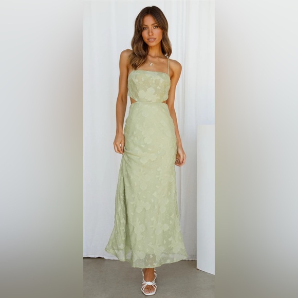 Hello Molly Dresses & Skirts - Hello Molly Rainbow Glow Midi Dress in Sage Green Lace Up Back Floral Size S